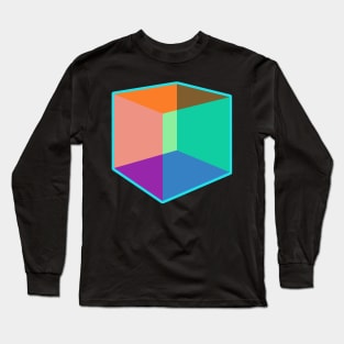 Color Cube Pattern on Blue Long Sleeve T-Shirt